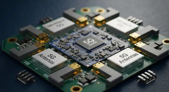 ภาพประกอบชิปเซ็ตโมเด็มและเสาอากาศสำหรับรับสัญญาณ 5G